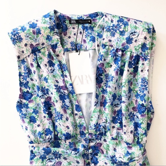 NWT Zara Blue Floral Printed Midi Summer Sun Dress White 8342/332 Medium Maxi - Picture 2 of 11